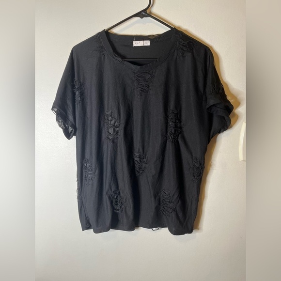 Black Distressed Socialite Tee - Picture 1 of 3